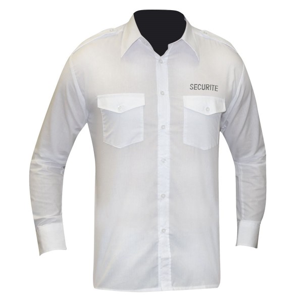 Chemise blanche manches longues brodée Sécurité avec pattes d'épaules 